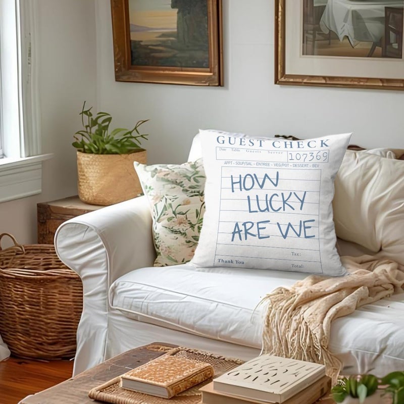 ETVISO Preppy Girly Room Decor Aesthetic, How Lucky are We Pillow Cover 18x18, Trendy Preppy Inspirational Quote Decorative Throw Pillow Case for Girls Bedroom Home Drom Apartment - Image 4